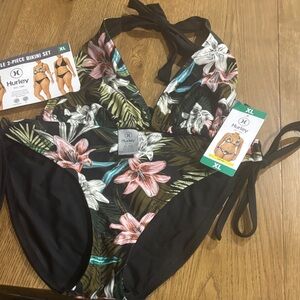Hurley  Tropical Floral Bikini - Black and Pink